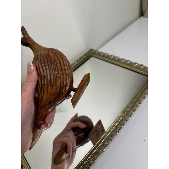 Vintage Hand-Carved Wooden Sitting Bird Sculpture, Mid Century Wood Bird Figure - Picture 5 of 10